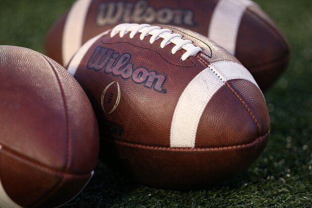 MADISON, WI - AUGUST 31:  A detail view of footballs on the field before the game between the Wisconsin Badgers and Western Kentucky Hilltoppers at Camp Randall Stadium on August 31, 2018 in Madison, Wisconsin. (Photo by Dylan Buell/Getty Images)