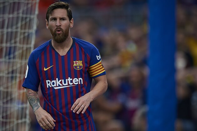 BARCELONA, SPAIN - SEPTEMBER 02:  Lionel Messi of Barcelona reacts during the La Liga match between FC Barcelona and SD Huesca at Camp Nou on September 2, 2018 in Barcelona, Spain.  (Photo by Quality Sport Images/Getty Images)