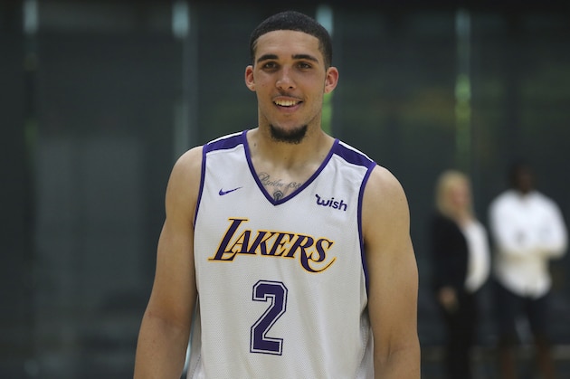 LiAngelo Ball participates in a pre-draft workout at the Los Angeles Lakers' NBA basketball facility in El Segundo, Calif., Tuesday, May 29, 2018. (AP Photo/Reed Saxon)