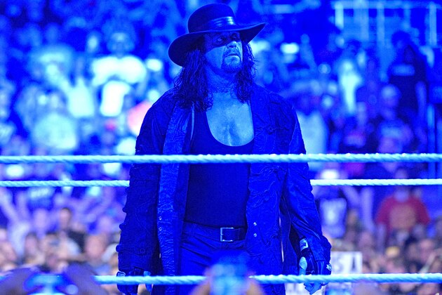 IMAGE DISTRIBUTED FOR WWE - Undertaker gazes at the crowd after what could be his final WrestleMania match on Sunday, April 2, 2017, in Orlando, Fla. (Phelan M. Ebenhack/AP Images for WWE)