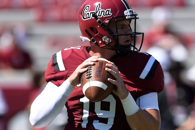 COLUMBIA, SC - SEPTEMBER 01: Jake Bentley #19 of the South Carolina Gamecocks warms up prior to their game against the Coastal Carolina Chanticleers at Williams-Brice Stadium on September 1, 2018 in Columbia, South Carolina. SC won 49-15. (Photo by Lance King/Getty Images)