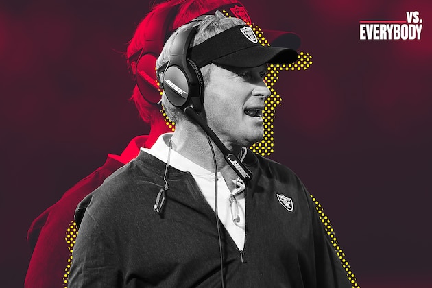 Oakland Raiders head coach Jon Gruden speaks at a news conference after an NFL preseason football game between the Raiders and the Detroit Lions in Oakland, Calif., Friday, Aug. 10, 2018. (AP Photo/D. Ross Cameron)