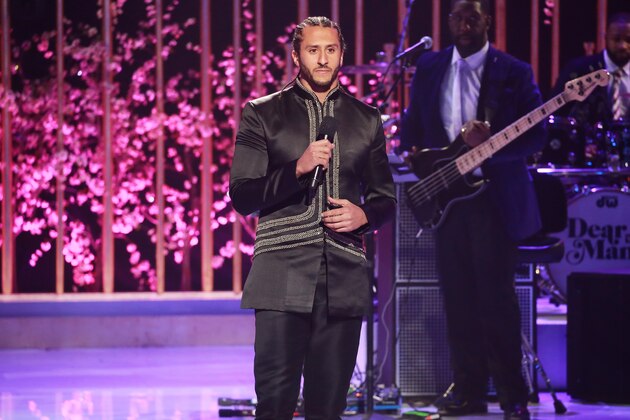 LOS ANGELES, CA - MAY 03:  NFL player Colin Kaepernick speaks onstage during VH1's 3rd Annual 'Dear Mama: A Love Letter To Moms' - Inside Show  at The Theatre at Ace Hotel on May 3, 2018 in Los Angeles, California.  (Photo by Leon Bennett/Getty Images)