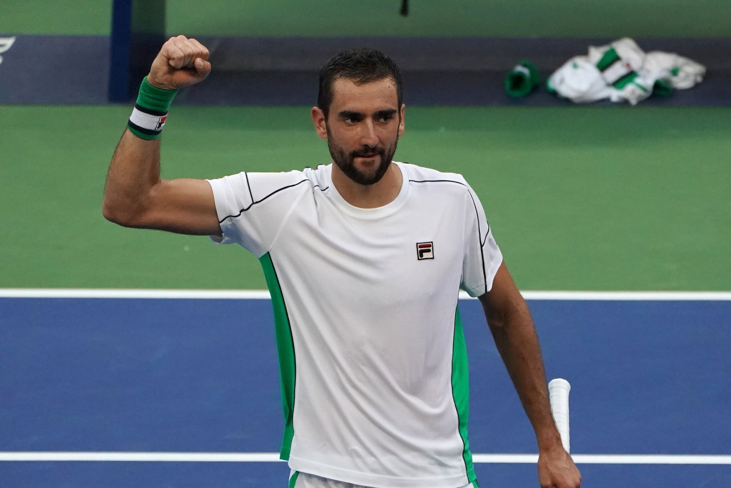 Marin Cilic of Croatia celebrates his victory over David Goffin of Belgium during their 2018 US Open men's round 4 tennis match on September 3, 2018 in New York. (Photo by kena betancur / AFP)        (Photo credit should read KENA BETANCUR/AFP/Getty Images)