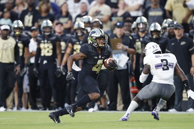 WEST LAFAYETTE, IN - AUGUST 30: Rondale Moore #4 of the Purdue Boilermakers in action against the Northwestern Wildcats during a game at Ross-Ade Stadium on August 30, 2018 in West Lafayette, Indiana. Northwestern won 31-27. (Photo by Joe Robbins/Getty Images)