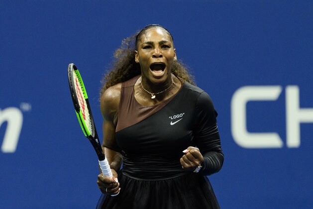 NEW YORK, NY - SEPTEMBER 04: Serena Williams of the United States celebrates against Karolina Pliskova of the Czech Republic in the quarter finals of the US Open at the USTA Billie Jean King National Tennis Centre on September 04, 2018 in New York City, United States. (Photo by TPN/Getty Images)'n'n