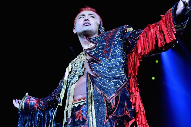 TOKYO, JAPAN - AUGUST 12:   Kazuchika Okada appears on the ring prior to the the 6-man tag match during the New Japan Pro-Wrestling G1 Climax 28 at Nippon Budokan on August 12, 2018 in Tokyo, Japan.  (Photo by New Japan Pro-Wrestling/Getty Images)