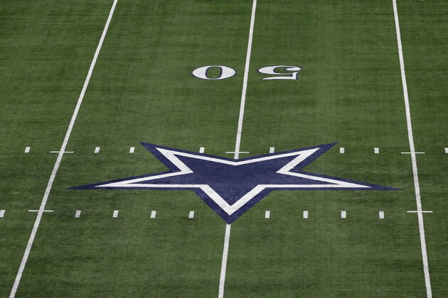 The Dallas Cowboys star logo at midfield is seen at AT&T Stadium before an NFL football game against the Kansas City Chiefs on Sunday, Nov. 5, 2017, in Arlington, Texas. (AP Photo/Roger Steinman)