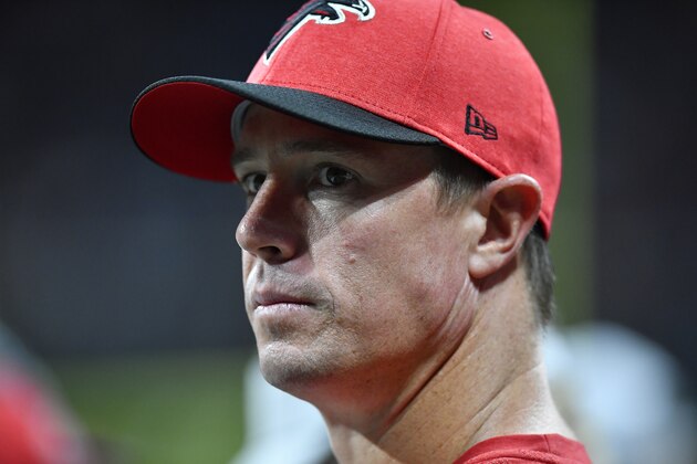 Atlanta Falcons quarterback Matt Ryan watches play against the Miami Dolphins during the second half of an NFL preseason football game, Thursday, Aug. 30, 2018, in Atlanta. (AP Photo/Mike Stewart)