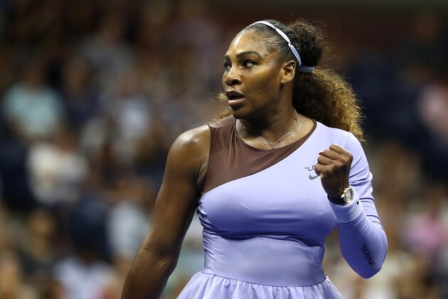 NEW YORK, NY - SEPTEMBER 06:  Serena Williams of the United States reacts during her women's singles semi-final match against Anastasija Sevastova of Latvia on Day Eleven of the 2018 US Open at the USTA Billie Jean King National Tennis Center on September 6, 2018 in the Flushing neighborhood of the Queens borough of New York City.  (Photo by Julian Finney/Getty Images)