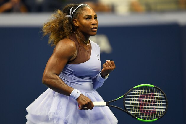 Serena Williams of the US reacts to a point while playing Anastasija Sevastova of Latvia during their 2018 US Open women's singles semi-finals match on September 6, 2018 in New York. (Photo by Don EMMERT / AFP)        (Photo credit should read DON EMMERT/AFP/Getty Images)