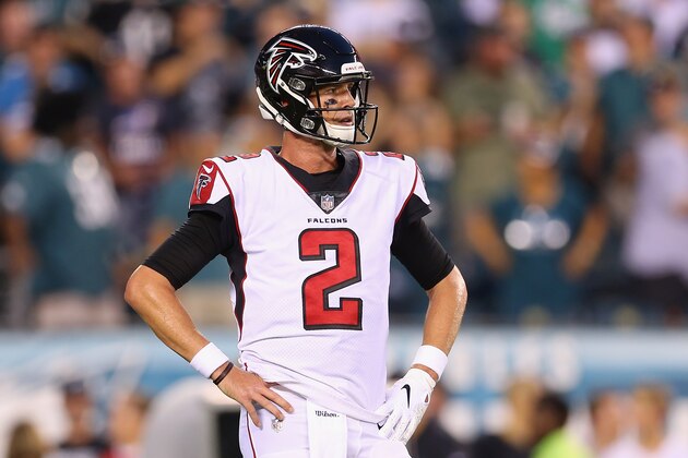 PHILADELPHIA, PA - SEPTEMBER 06:  Matt Ryan #2 of the Atlanta Falcons looks on before the game against the Philadelphia Eagles at Lincoln Financial Field on September 6, 2018 in Philadelphia, Pennsylvania.  (Photo by Mitchell Leff/Getty Images)