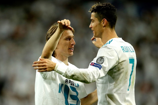 MADRID, SPAIN - MAY 1: (L-R) Luka Modric of Real Madrid, Cristiano Ronaldo of Real Madrid celebrates the victory  during the UEFA Champions League  match between Real Madrid v Bayern Munchen at the Santiago Bernabeu on May 1, 2018 in Madrid Spain (Photo by Eric Verhoeven/Soccrates/Getty Images)