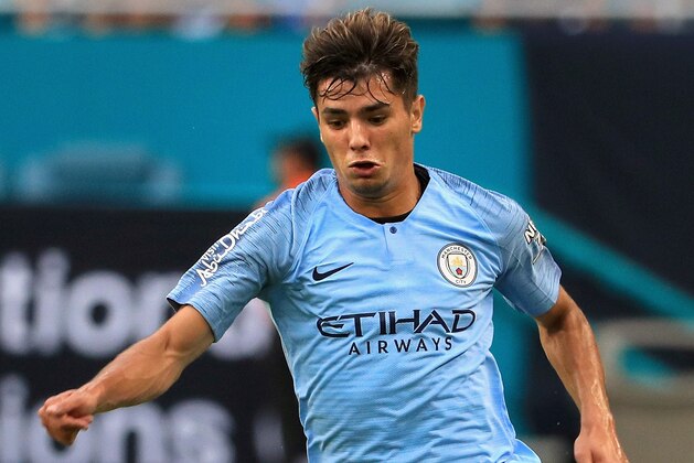 MIAMI, FL - JULY 28:  Brahim Diaz #55 of Manchester City moves the ball against FC Bayern Munich during the first half of the International Champions Cup 2018 match at Hard Rock Stadium on July 28, 2018 in Miami, Florida.  (Photo by Mike Ehrmann/International Champions Cup/Getty Images)