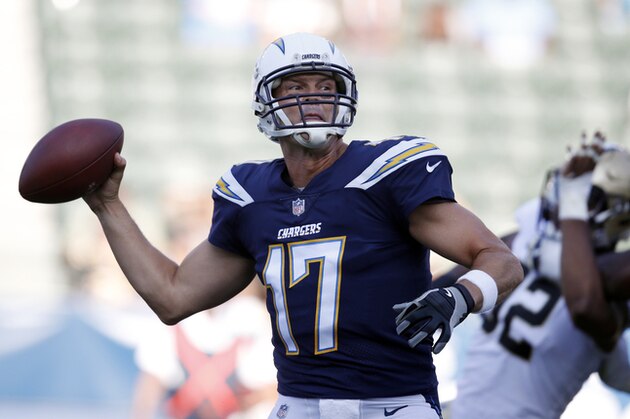 Los Angeles Chargers quarterback Philip Rivers throws a pass during the first half of the team's NFL preseason football game against the New Orleans Saints on Saturday, Aug. 25, 2018, in Carson, Calif. (AP Photo/Jae C. Hong)