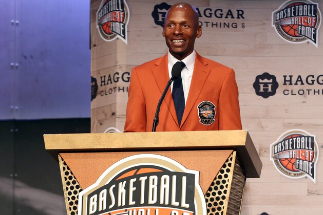 SPRINGFIELD, MA - SEPTEMBER 6: Hall of Fame Inductees Ray Allen speaks during the Class of 2018 Press Event as part of the 2018 Basketball Hall of Fame Enshrinement Ceremony on September 6, 2018 at the Naismith Memorial Basketball Hall of Fame in Springfield, Massachusetts. NOTE TO USER: User expressly acknowledges and agrees that, by downloading and/or using this photograph, user is consenting to the terms and conditions of the Getty Images License Agreement.  Mandatory Copyright Notice: Copyright 2018 NBAE (Photo by Nathaniel S. Butler/NBAE via Getty Images)