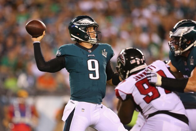 PHILADELPHIA, PA - SEPTEMBER 06:  Nick Foles #9 of the Philadelphia Eagles throws a pass during the second half against the Atlanta Falcons at Lincoln Financial Field on September 6, 2018 in Philadelphia, Pennsylvania.  (Photo by Mitchell Leff/Getty Images)