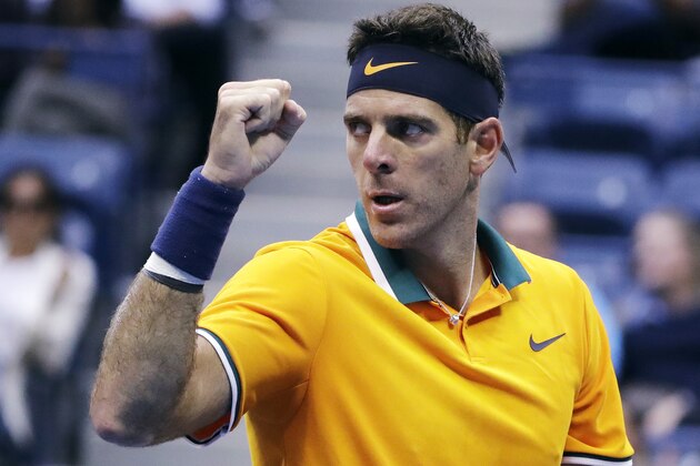Juan Martin del Potro, of Argentina, reacts after winning a point against Rafael Nadal, of Spain, during the semifinals of the U.S. Open tennis tournament, Friday, Sept. 7, 2018, in New York. (AP Photo/Seth Wenig)