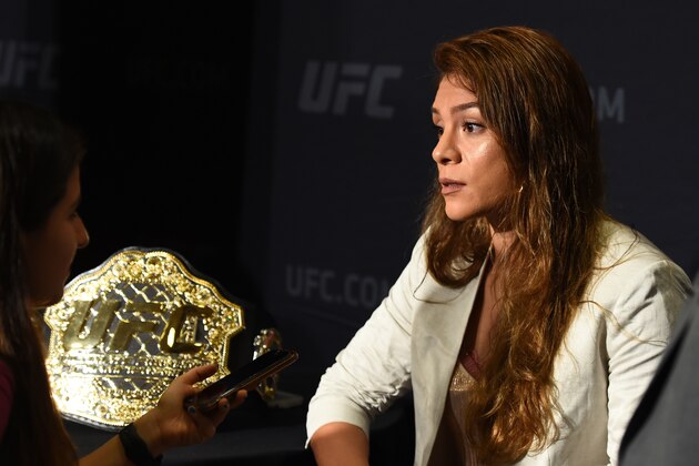 DALLAS, TX - SEPTEMBER 06:   Nicco Montano talks with members of the media during the UFC 228 ultimate media day on September 6, 2018 in Dallas, Texas. (Photo by Josh Hedges/Zuffa LLC/Zuffa LLC via Getty Images)