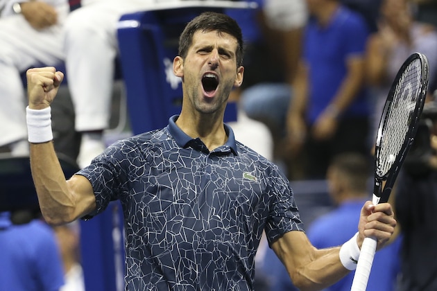NEW YORK, NY - SEPTEMBER 7: Novak Djokovic of Serbia celebrates winning his semifinal against Kei Nishikori of Japan on day 12 of the 2018 US Open at Arthur Ashe Stadium of USTA Billie Jean King National Tennis Center on September 7, 2018 in Flushing Meadows, Queens, New York City. (Photo by Jean Catuffe/Getty Images)