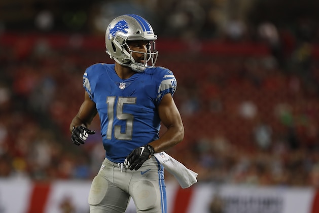 Detroit Lions wide receiver Golden Tate (15) during the first half of an NFL preseason football game against the Tampa Bay Buccaneers Friday, Aug. 24, 2018, in Tampa, Fla. (AP Photo/Mark LoMoglio)