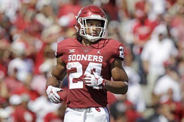 NORMAN, OK - SEPTEMBER 01: Running back Rodney Anderson #24 of the Oklahoma Sooners takes the field for the first time against the Florida Atlantic Owls at Gaylord Family Oklahoma Memorial Stadium on September 1, 2018 in Norman, Oklahoma. The Sooners defeated the Owls 63-14. (Photo by Brett Deering/Getty Images)