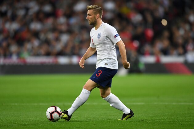 LONDON, ENGLAND - SEPTEMBER 08:  Luke Shaw of England runs with the ball during the UEFA Nations League A group four match between England and Spain at Wembley Stadium on September 8, 2018 in London, United Kingdom.  (Photo by Michael Regan/Getty Images)