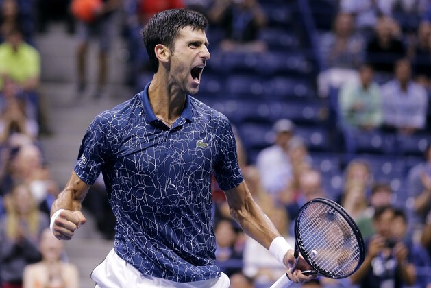 Novak Djokovic, of Serbia, celebrates after defeating Kei Nishikori, of Japan, during the semifinals of the U.S. Open tennis tournament, Friday, Sept. 7, 2018, in New York. (AP Photo/Seth Wenig)