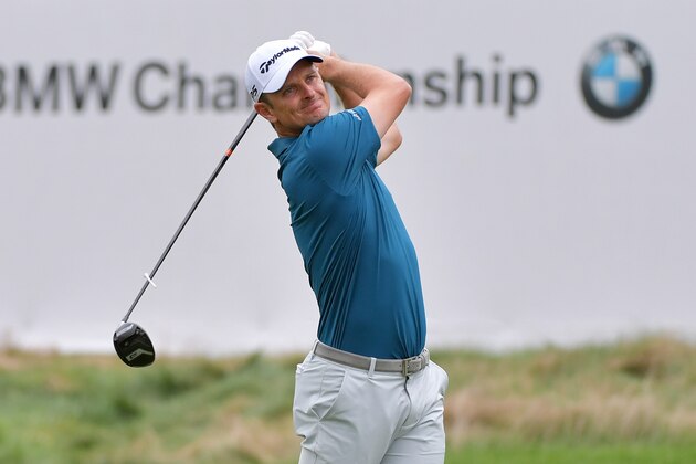 NEWTOWN SQUARE, PA - SEPTEMBER 08:  Justin Rose of England plays his shot from the ninth tee during the third round of the BMW Championship at Aronimink Golf Club on September 8, 2018 in Newtown Square, Pennsylvania.  (Photo by Drew Hallowell/Getty Images)