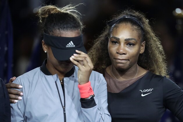 Naomi Osaka, of Japan, is hugged by Serena Williams after Osaka defeated Williams in the women's final of the U.S. Open tennis tournament, Saturday, Sept. 8, 2018, in New York. (AP Photo/Julio Cortez)