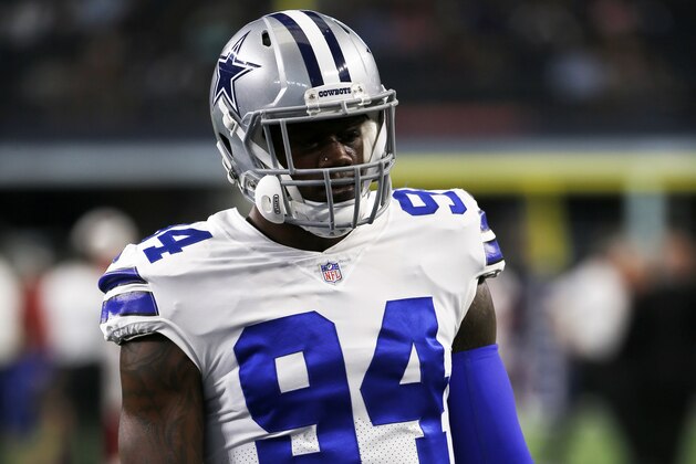 Dallas Cowboys defensive end Randy Gregory (94) looks on before a preseason NFL football game against the Arizona Cardinals in Arlington, Texas, Sunday, Aug. 26, 2018. (AP Photo/Ron Jenkins)