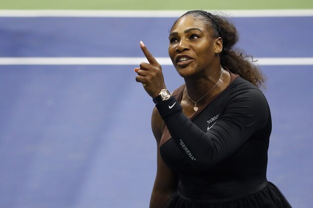 NEW YORK, NY - SEPTEMBER 08: Serena Williams of the United States argues with umpire Carlos Ramos during her Women's Singles finals match against Naomi Osaka of Japan on Day Thirteen of the 2018 US Open at the USTA Billie Jean King National Tennis Center on September 8, 2018 in the Flushing neighborhood of the Queens borough of New York City. (Photo by Michael Owens/Getty Images)