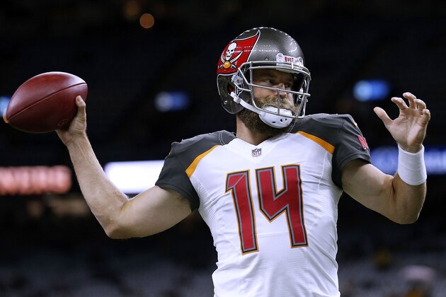 NEW ORLEANS, LA - SEPTEMBER 09: Ryan Fitzpatrick #14 of the Tampa Bay Buccaneers warms up before a game against the New Orleans Saints at the Mercedes-Benz Superdome on September 9, 2018 in New Orleans, Louisiana.  (Photo by Jonathan Bachman/Getty Images)