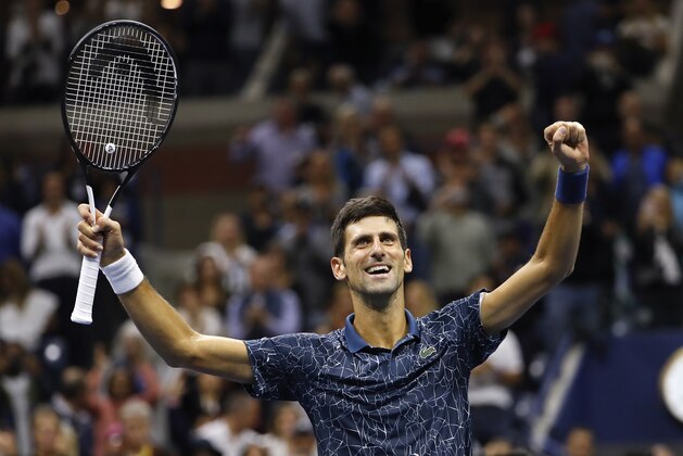 Novak Djokovic, of Serbia, celebrates after defeating Juan Martin del Potro, of Argentina, during the men's final of the U.S. Open tennis tournament, Sunday, Sept. 9, 2018, in New York. (AP Photo/Adam Hunger)