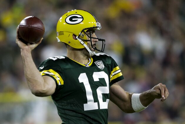 Green Bay Packers' Aaron Rodgers throws during the second half of an NFL football game -against the Chicago Bears Sunday, Sept. 9, 2018, in Green Bay, Wis. (AP Photo/Jeffrey Phelps)