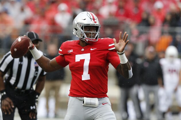 Ohio State quarterback Dwayne Haskins plays against Rutgers during an NCAA college football game Saturday, Sept. 8, 2018, in Columbus, Ohio. (AP Photo/Jay LaPrete)