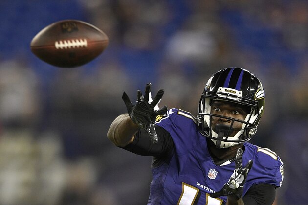 Baltimore Ravens wide receiver Breshad Perriman prepares to catch a pass in the second half of a preseason NFL football game against the Los Angeles Rams, Thursday, Aug. 9, 2018, in Baltimore. (AP Photo/Nick Wass)