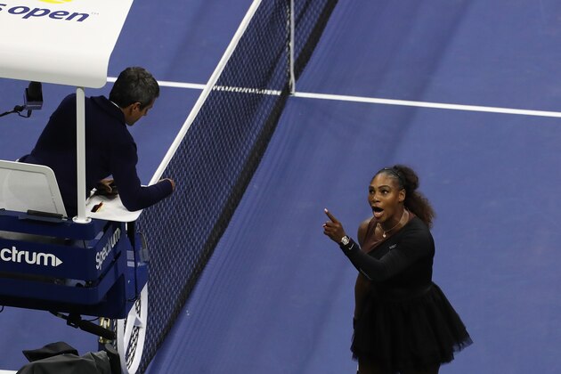 NEW YORK, NY - SEPTEMBER 08:  Serena Williams of the United States argues with umpire Carlos Ramos during her Women's Singles finals match against Naomi Osaka of Japan on Day Thirteen of the 2018 US Open at the USTA Billie Jean King National Tennis Center on September 8, 2018 in the Flushing neighborhood of the Queens borough of New York City.  (Photo by Jaime Lawson/Getty Images for USTA)