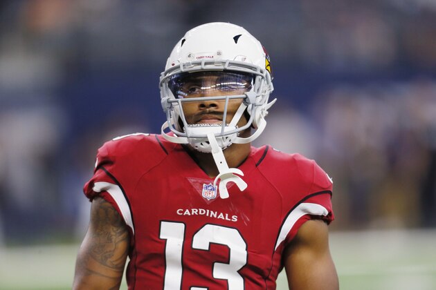 Arizona Cardinals wide receiver Christian Kirk (13) looks on before a preseason NFL football game against the Dallas Cowboys in Arlington, Texas, Sunday, Aug. 26, 2018. (AP Photo/Roger Steinman)