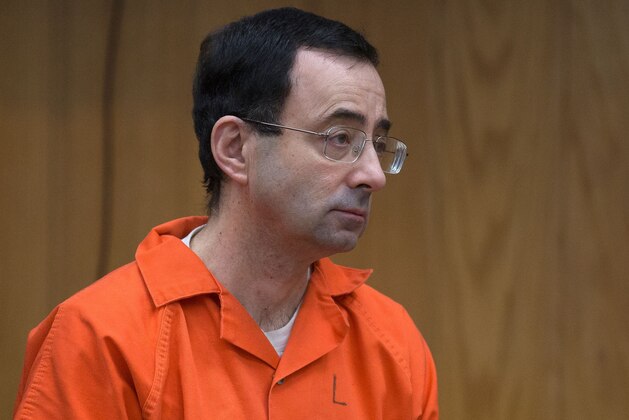 Former Michigan State University and USA Gymnastics doctor Larry Nassar appears in court for his final sentencing phase in Eaton County Circuit Court on February 5, 2018 in Charlotte, Michigan.  / AFP PHOTO / RENA LAVERTY        (Photo credit should read RENA LAVERTY/AFP/Getty Images)