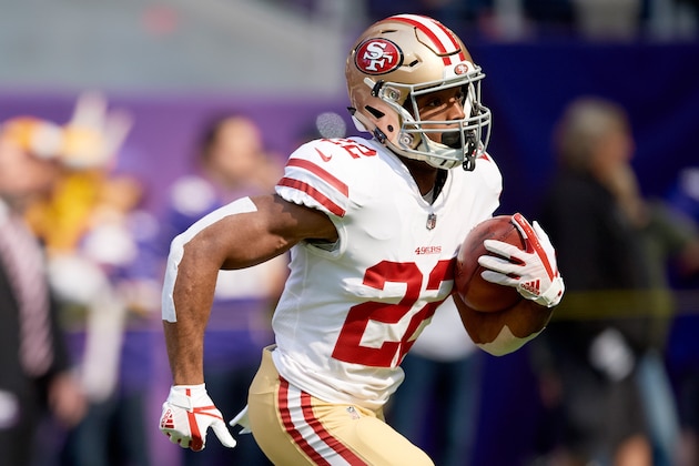 MINNEAPOLIS, MN - SEPTEMBER 09: Matt Breida #22 of the San Francisco 49ers warms up before the game against the Minnesota Vikings on September 9, 2018 at U.S. Bank Stadium in Minneapolis, Minnesota. The Vikings defeated the 49ers 24-16. (Photo by Hannah Foslien/Getty Images)