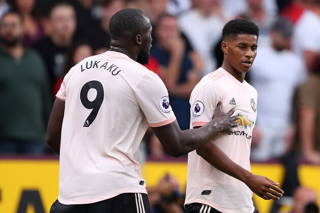 BURNLEY, ENGLAND - SEPTEMBER 02: Romelu Lukaku of Manchester United and Marcus Rashford of Manchester United during the Premier League match between Burnley FC and Manchester United at Turf Moor on September 2, 2018 in Burnley, United Kingdom. (Photo by James Williamson - AMA/Getty Images)