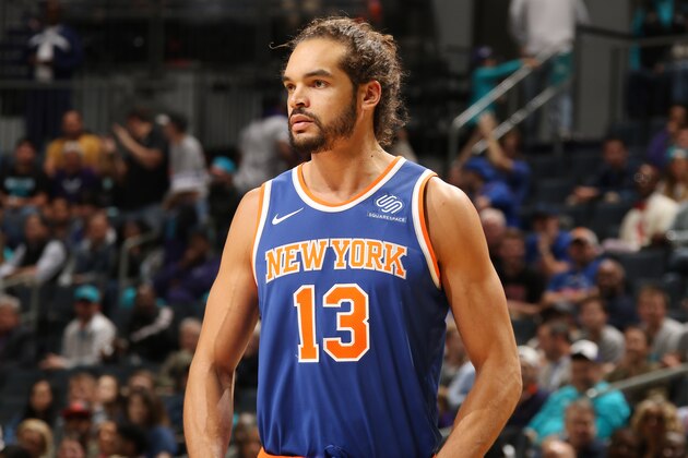 CHARLOTTE, NC - DECEMBER 18:  Joakim Noah #13 of the New York Knicks looks on during the game against the Charlotte Hornets on December 18, 2017 at Spectrum Center in Charlotte, North Carolina. NOTE TO USER: User expressly acknowledges and agrees that, by downloading and or using this photograph, User is consenting to the terms and conditions of the Getty Images License Agreement.  Mandatory Copyright Notice:  Copyright 2017 NBAE (Photo by Brock Williams-Smith/NBAE via Getty Images)