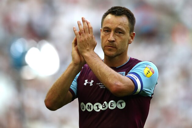LONDON, ENGLAND - MAY 26:  John Terry of Aston Villa shows appreciation to the fans following the Sky Bet Championship Play Off Final between Aston Villa and  Fulham at Wembley Stadium on May 26, 2018 in London, England.  (Photo by Clive Mason/Getty Images)