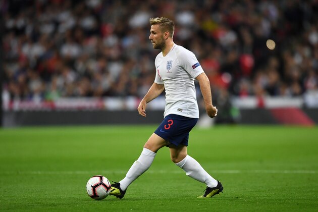 LONDON, ENGLAND - SEPTEMBER 08:  Luke Shaw of England runs with the ball during the UEFA Nations League A group four match between England and Spain at Wembley Stadium on September 8, 2018 in London, United Kingdom.  (Photo by Michael Regan/Getty Images)