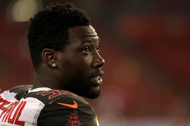 TAMPA, FL - AUGUST 24:  Jason Pierre-Paul #90 of the Tampa Bay Buccaneers looks on during a preseason game against the Detroit Lions at Raymond James Stadium on August 24, 2018 in Tampa, Florida.  (Photo by Mike Ehrmann/Getty Images)