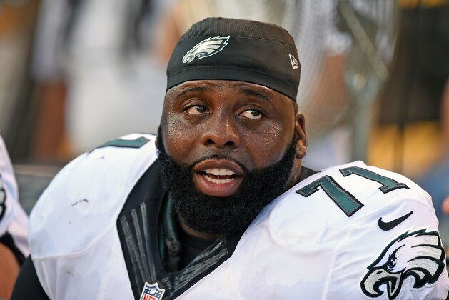 PITTSBURGH, PA - AUGUST 18: Offensive lineman Jason Peters #71 of the Philadelphia Eagles looks on from the sideline during a National Football League preseason game against the Pittsburgh Steelers at Heinz Field on August 18, 2016 in Pittsburgh, Pennsylvania. The Eagles defeated the Steelers 17-0. (Photo by George Gojkovich/Getty Images)