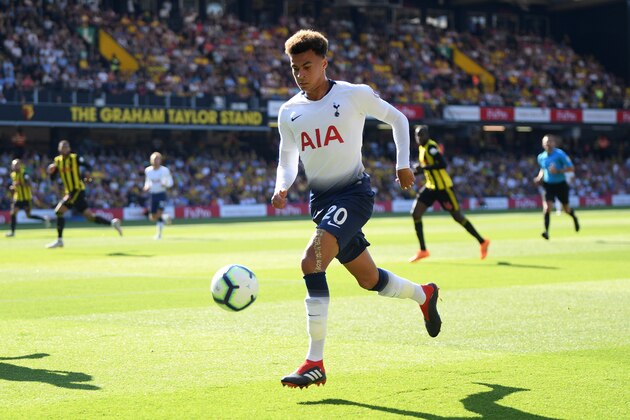 WATFORD, ENGLAND - SEPTEMBER 02:  Dele Alli of Tottenham Hotspur in action during the Premier League match between Watford FC and Tottenham Hotspur at Vicarage Road on September 2, 2018 in Watford, United Kingdom.  (Photo by Mike Hewitt/Getty Images)