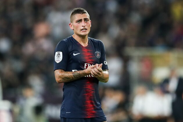 SHENZHEN, CHINA - AUGUST 04:  #6 Marco Verratti of Paris Saint-Germain in action during the match between Paris Saint Germain and Monaco at Shenzhen Longgang Sports Center on August 4, 2018 in Shenzhen, China.  (Photo by Zhizhao Wu/Getty Images)
