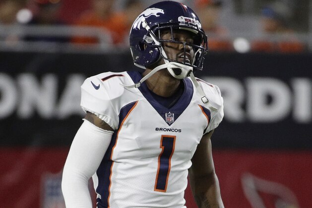 Denver Broncos punter Marquette King (1) during the first half of a preseason NFL football game against the Arizona Cardinals, Thursday, Aug. 30, 2018, in Glendale, Ariz. (AP Photo/Rick Scuteri)